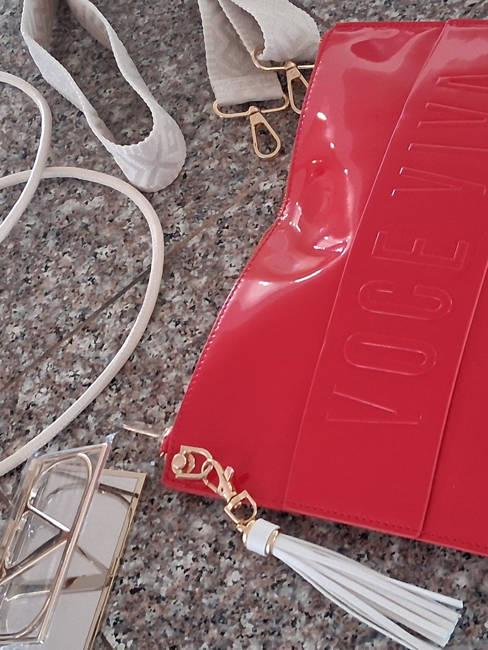 VALENTINO GWP Red Patent Crossbody Bag with Tassel -W/ MIRROR .